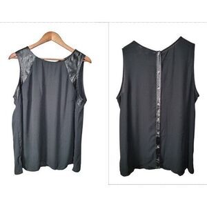 Lane Bryant Women's Plus Size 18‎ Tank Top Black Faux Leather Accent Button Back